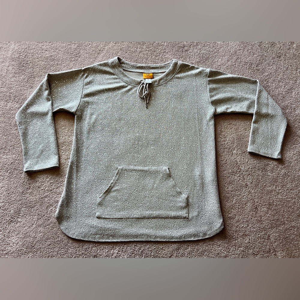 Ruby Rd. Metallic Gray Textured Top with Drawstring - Picture 1 of 4